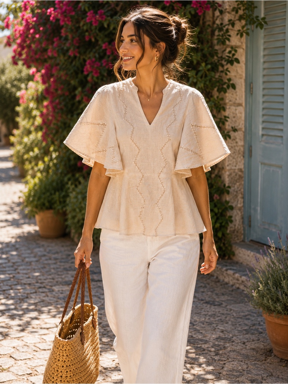 Anna Cate Linen Flutter Sleeve Blouse